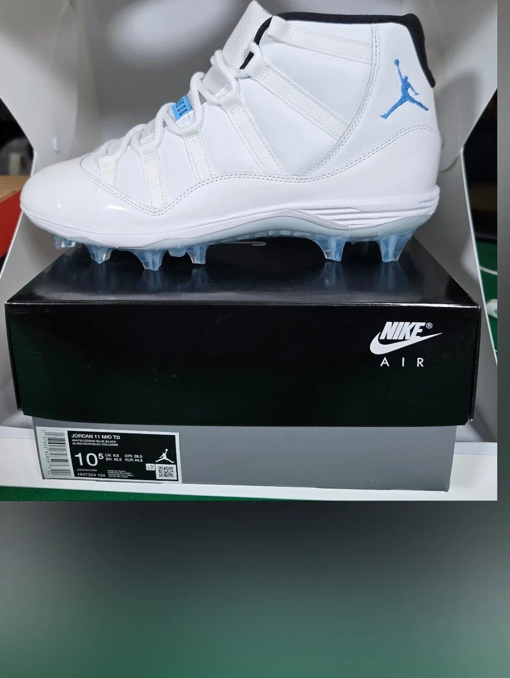 Nike Air Jordan 11 Retro Mid TD Football Cleat White Blue HM7324-104 Men sz 10.5